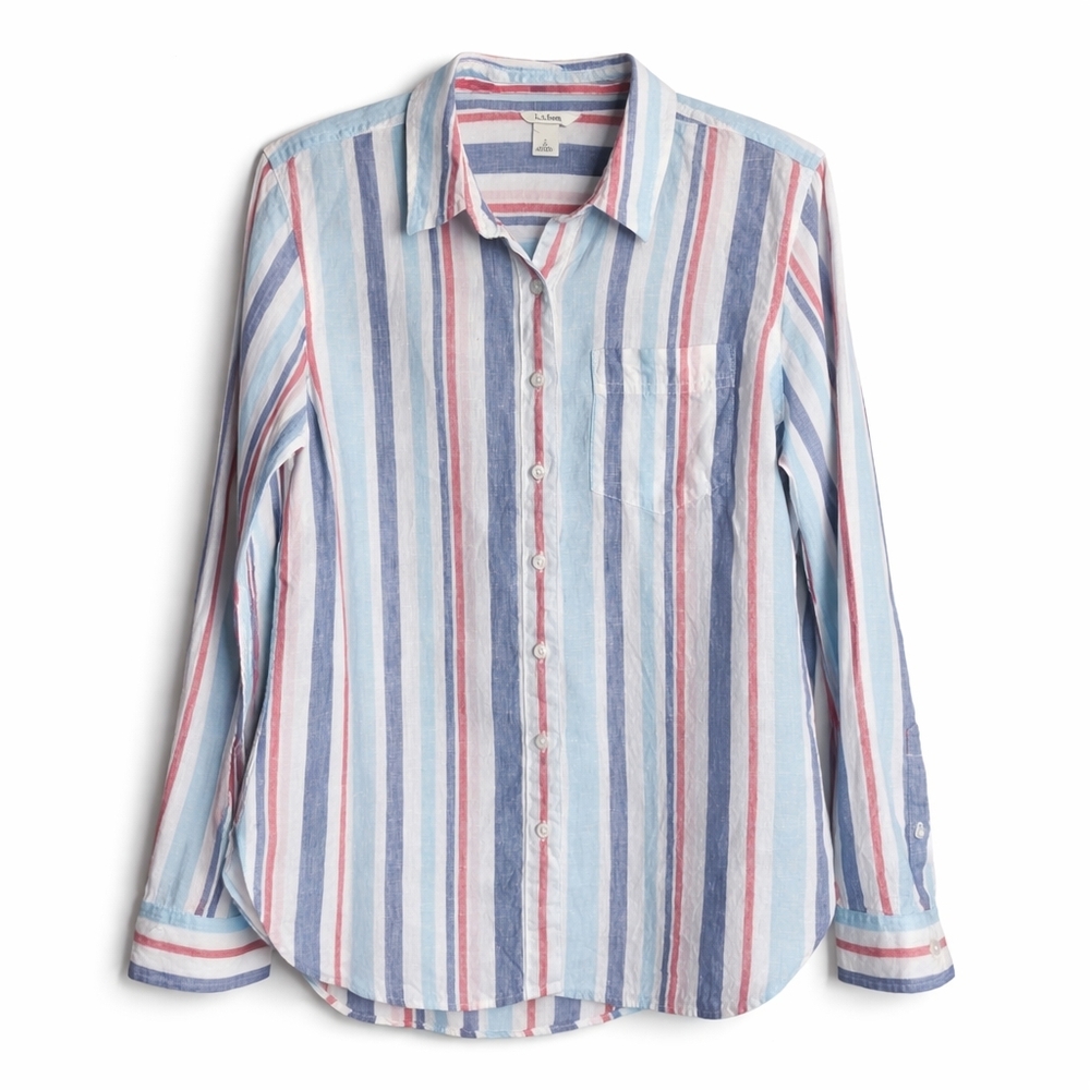 L.L.Bean Striped Washable 100% Linen Tunic Shirt SP